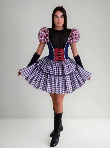 Vestido De Festa Junina Caipira Adulto + Luva + Laço Brinde