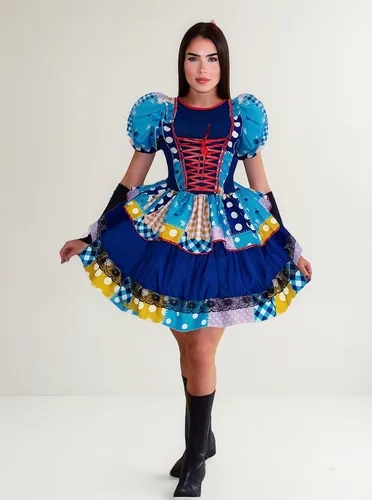 Vestido De Quadrilha Festa Caipira Junina Adulto + Luva+laço