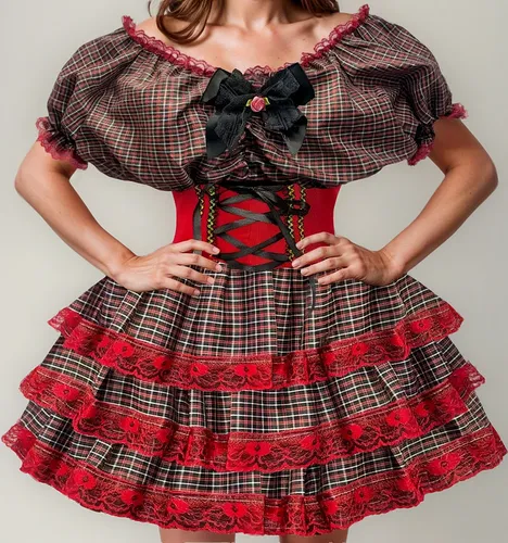 Vestido Junino Xadrez Luxo Feminino Super Rodado 3 Babados