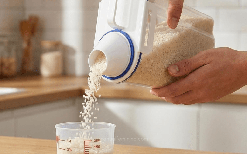 Dispenser de arroz e grãos com medidor
