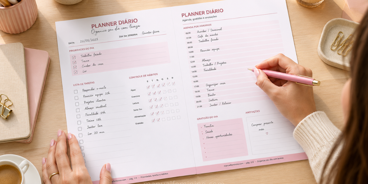 Planner diário para imprimir grátis Organize seu dia com leveza
