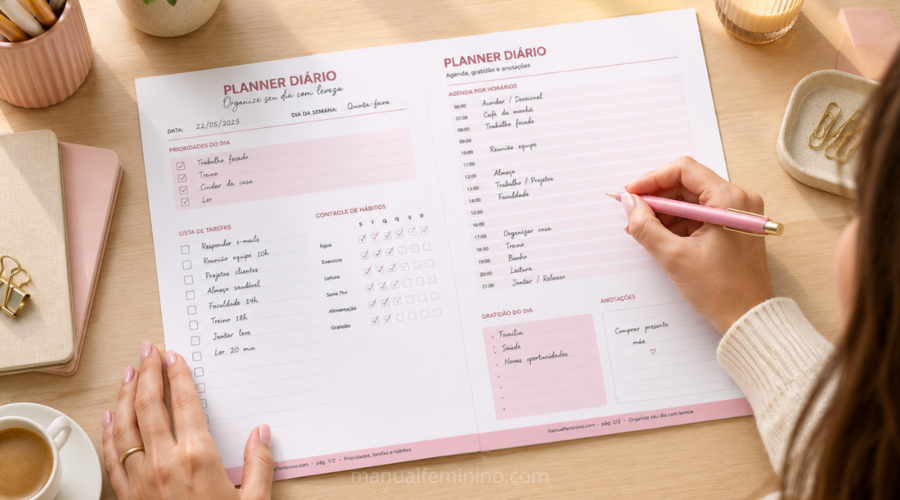 Planner diário para imprimir grátis Organize seu dia com leveza